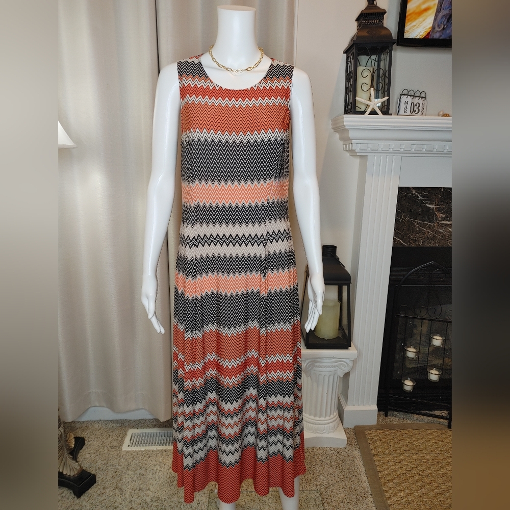 DN DESIGN SLEEVELESS MAXI DRESS, ORANGE TAN BLACK 12